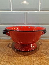 Midcentury Vintage Red & Black Enamel Polish Poland Drainer Strainer Colander