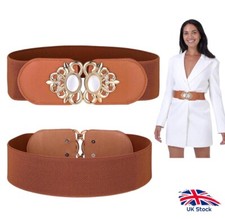 Women Belt Butterfly Stretchy Vintage Wide Waspie Elastic Pearl Buckle Waist