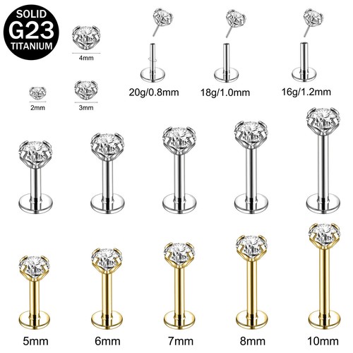 16g 18g 20g titanium lip - 16g/18g/20g, studs
