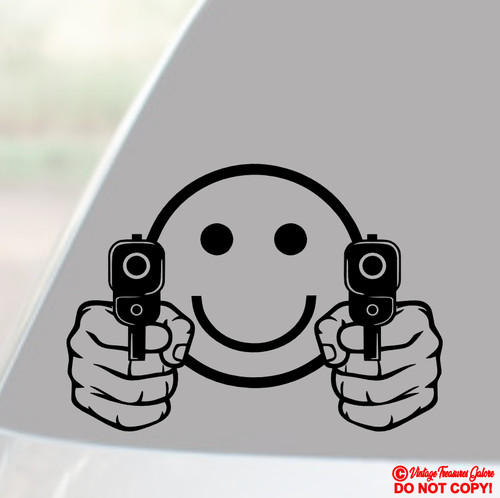 Smiley face pointing guns - face,