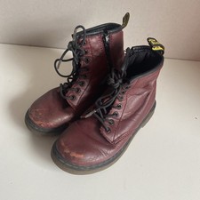 Dr Martens Delaney Burgundy Oxblood Ankle Zip Lace Up Combat Boots Kids UK 10 