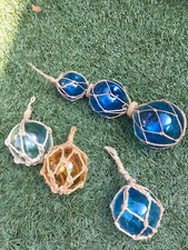 Nautical Glass Rope Fishermans Floats X 4 Blue Green Yellow