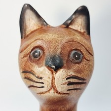 Wooden Cute Cat Hand Carved and Hand Decorated Lovely Ornament Figurine 21 cm