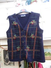 Tulchan  navy knit with embroidered detail, waistcoat size M (12/14) 100% wool.