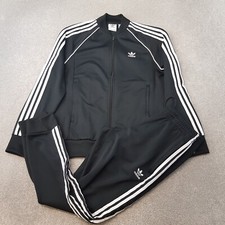 Adidas Mens Tracksuit Set Medium Black Track Jacket Bottom Originals SST Trefoil