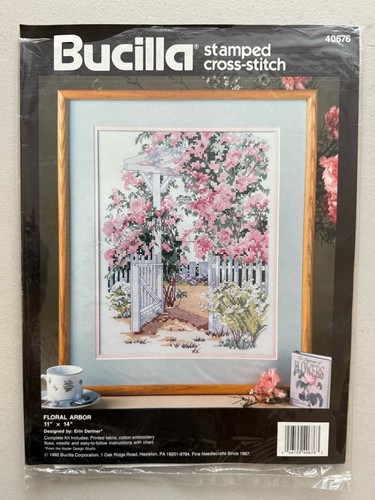 Floral arbor cross - floral, stitch