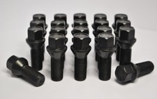 M14 x 1.5, 17mm Hex, 28mm thread, tapered seat alloy wheel bolts in black x 20