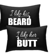 I like his beard her butt  print pillowcase set  wedding couple valentines black