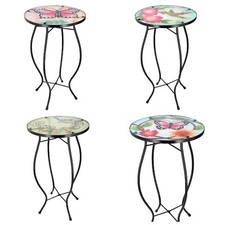 Round Outdoor Side Table End Table for Tea Coffee Weather Resistant Patio Garden