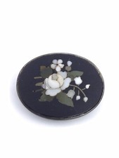 PETRA DURA FLORA PIN VICTORIAN STERLING FRAME (V478) 