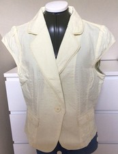 90s Peacocks Fitted Single Button Cap-Sleeve Yellow Waistcoat Jacket Size 16