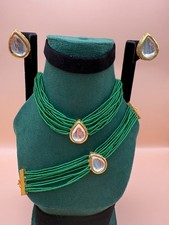 Indian Gold Plated Green Kundan Necklace Set Bridal Traditional Wedding Jewelery