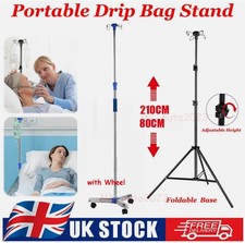 Portable IV Pole Drip Bag Stand Intravenous Foldable Pole Stand with Wheel 210CM