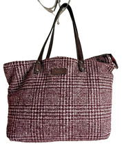 HOTTER MAROON FABRIC CHECK LUCY TOTE/SHOULDER/HANDBAG FULLY LINE - NEW / NO TAGS