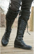 Men's Knee High Boots Flat Boots Buckle Lace Up Motorcycle Boots Plus Size