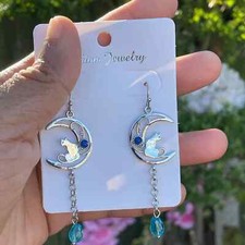 Silver cat moon dangle - cat,