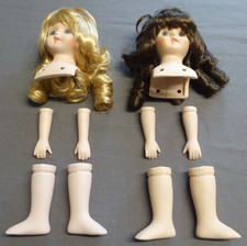 2 Unused Soft Body Doll Making Kits Porcelain Heads, Arms, Legs, Blonde Brunette