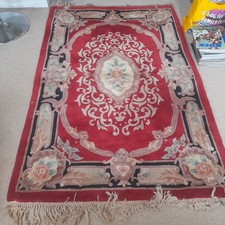 Vintage Chinese Wool Rug Red & Black Floral 72 x 48 Inches