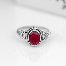 925 Sterling Silver Ladies Oval Lab Created Red Ruby Ring Gemstone Jewellery