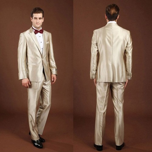 Silk satin men suit gold - silk, men's