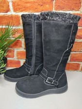 WOMENS TU KNEE HIGH BOOTS UK 6 EU 39 BLACK FAUX SUEDE SOLE COMFORT KNIT TOP ZIP