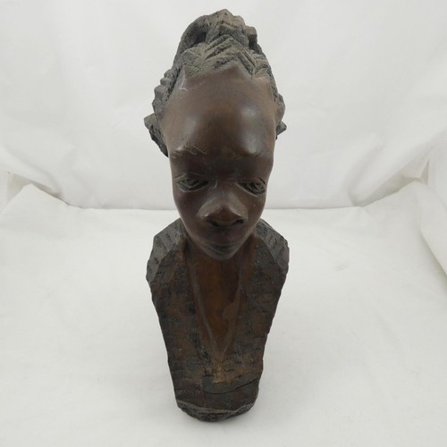 African carved wooden bust - african,