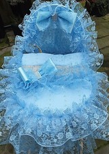 BLUE FRILLY BLING LACEY BABY MOSES BASKET COVERS  BOY - ROMANY??