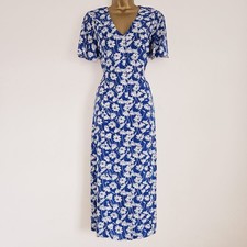 NEW Ex WALLIS 8-22 Blue White Floral Print Midi Tea Shirt Dress