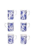 BONE CHINA SET OF 6 BLUE FLORAL CHINTZ BEAKERS/MUGS- GIFT BOXED
