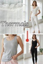 Ladies Marks Highstreet Thermals Top Bottoms Long Short Sleeved Pointelle Vest