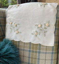 PACK OF 2 CHAIRBACKS / ANTIMACASSARS With Ribbon Rose Embroidery Cream Neutral