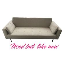 Cream 3 Seater Fabric New Foam Sofa Bed Wood Legs Double Beds with 2 Cushions