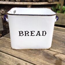 Vintage Heavy White Distressed Enamel Bread Bin Crock Planter - AF