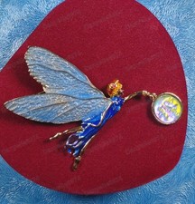 Vintage Art Nouveau Style FAIRY NYMPH BROOCH Gold AB Seaview Moon Drop Charm PIN