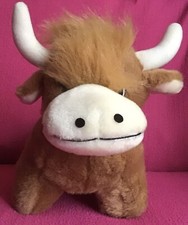 Thistle Products Mooing Highland Coo Cow With Sound Brown Soft Plush Toy 11”