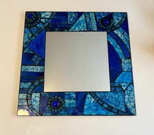 Blue and White Glass Tile Mosaic Square Mirror