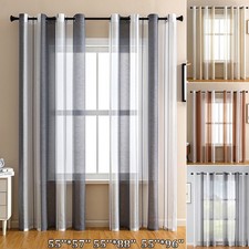 Pair Stripes Sheer Curtains Drapes Yarn Eyelet Voile Valances Window Panel Party