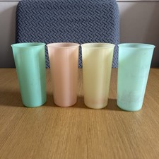 Pastel Tupperware Cups Beakers Set of 4 Vintage Retro 1970s 2 Are Stained