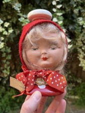 RARE Art Deco Novelty Hat Wig Stand Doll Face Little Red Riding Hood
