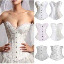 Women White Corselet Corset Bustier Overbust Lingerie Lace up Top Waist Shaper