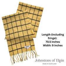 Johnstons of Elgin Scotland Rupert-style YELLOW Check Scarf Lambswool 70.5" x 9"