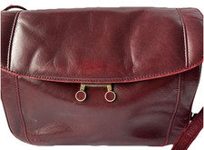 Vintage Burgundy Leather Crossbody Shoulder Bag Satchel Push Lock Retro 90s