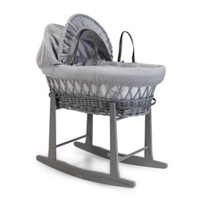 Clair de Lune Waffle Grey Wicker Moses Basket with Standard Rocking Stand 68x30