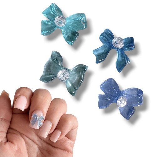 20pcs blue resin nail bows - blue, 3d