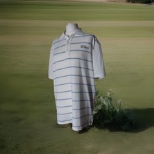 Oscar Jacobson White with Blue Pinstripe Golf Polo Shirt Size Men's Large