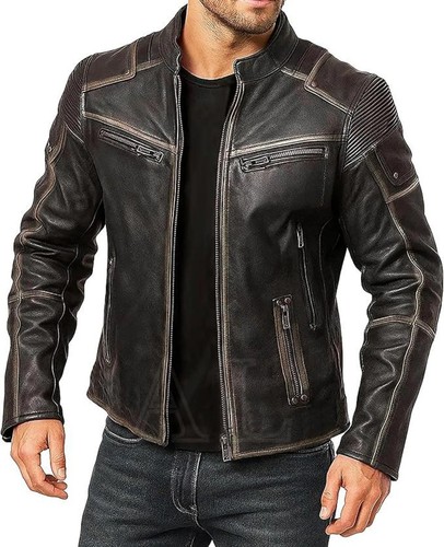 Vintage brown leather biker - brown,