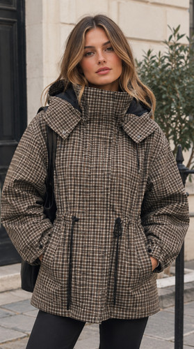 New woman plaid hooded jacket - new,