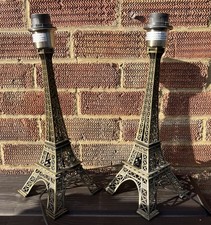PAIR VINTAGE RETRO EIFFEL TOWER TALL METAL TABLE BEDSIDE SOFA LIGHTS LAMPS VGC 
