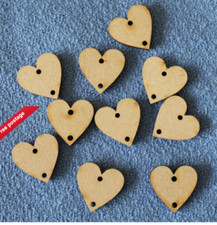   Wooden MDF  2.5cm hearts with 2 holes Craft Shapes 