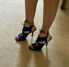 Blue Suede Aquazzura Sexy Thing Sandals Designer  Size 37 / 4 